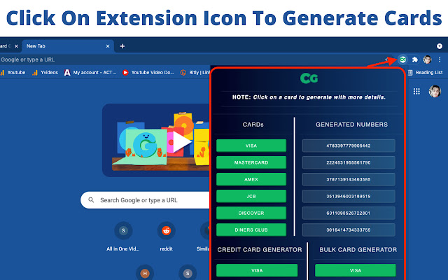 CardGenerator Credit Card Generator Tool  from Chrome web store to be run with OffiDocs Chromium online