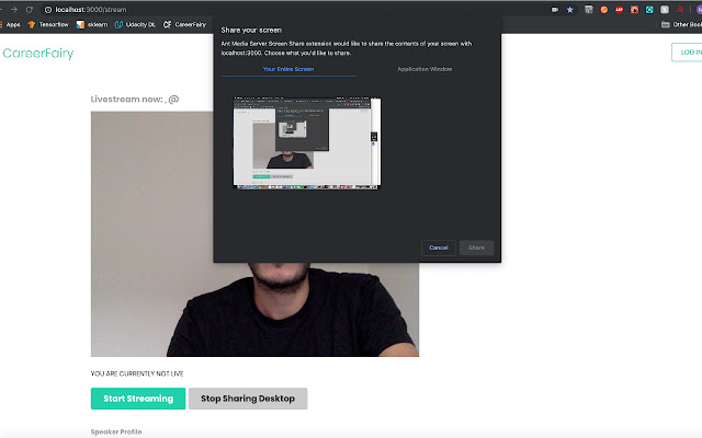 CareerFairy Screen Share extension  from Chrome web store to be run with OffiDocs Chromium online