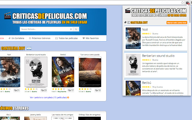 Cartelera de Cine (CriticasDePeliculas.com)  from Chrome web store to be run with OffiDocs Chromium online