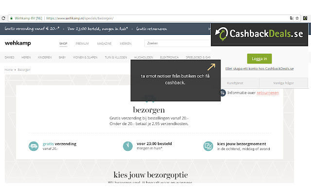 CashbackDeals.se Cashback knappen  from Chrome web store to be run with OffiDocs Chromium online