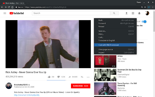 Cast with MkChromecast  from Chrome web store to be run with OffiDocs Chromium online