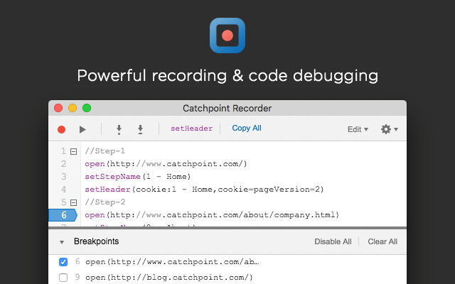 Catchpoint Script Recorder mula sa Chrome web store na tatakbo sa OffiDocs Chromium online