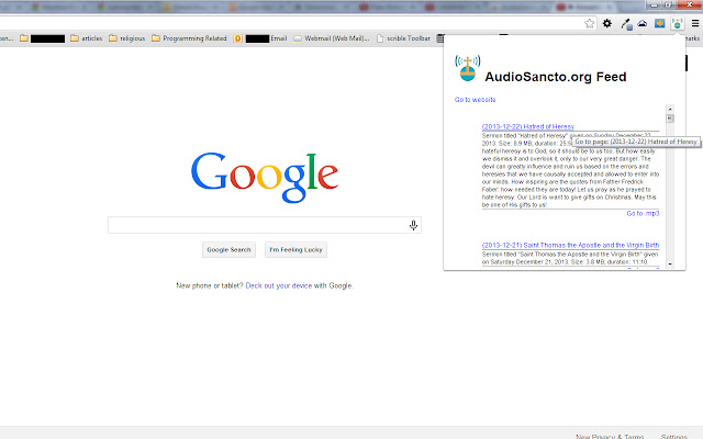 Catholic Sermons: AudioSancto Feed  from Chrome web store to be run with OffiDocs Chromium online