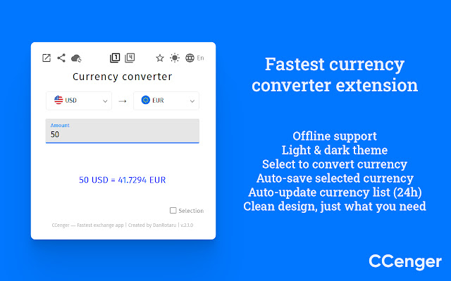 CCenger Modern currency converter app  from Chrome web store to be run with OffiDocs Chromium online