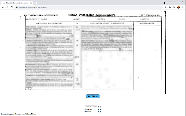 Cédulas Parcelarias Inmuebles Salta  from Chrome web store to be run with OffiDocs Chromium online