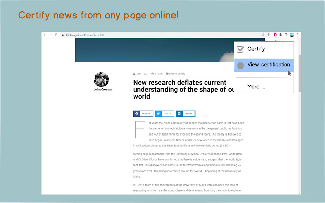 Certify News  from Chrome web store to be run with OffiDocs Chromium online