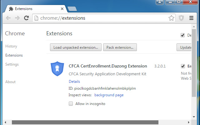 CFCA CertEnrollment.Dazong Extension  from Chrome web store to be run with OffiDocs Chromium online