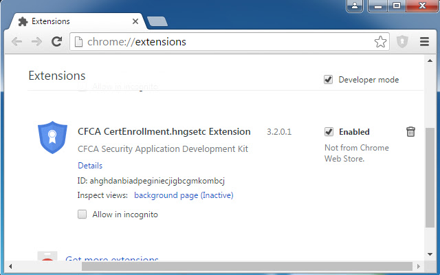 CFCA CertEnrollment.hngsetc Extension  from Chrome web store to be run with OffiDocs Chromium online