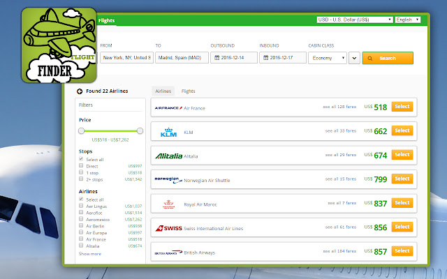 Cheap flights finder  from Chrome web store to be run with OffiDocs Chromium online