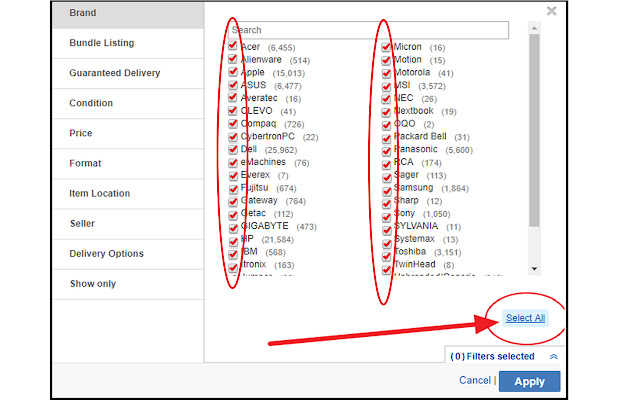 Check/Select all checkboxes on EBAY  from Chrome web store to be run with OffiDocs Chromium online