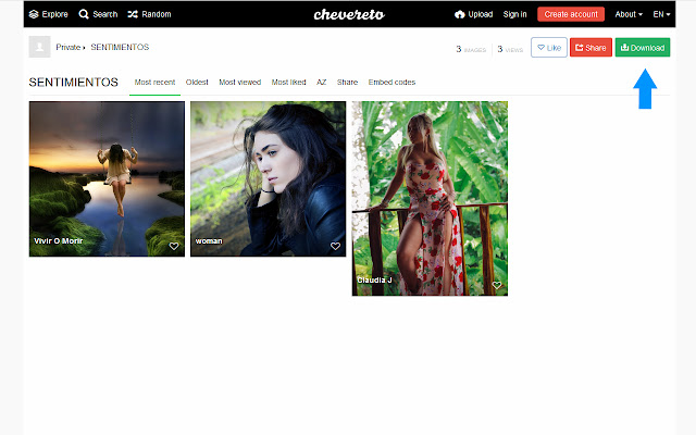 Chevereto download button  from Chrome web store to be run with OffiDocs Chromium online