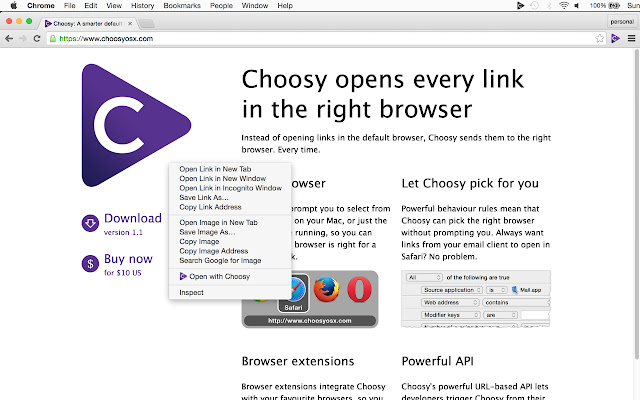 Choosy  from Chrome web store to be run with OffiDocs Chromium online