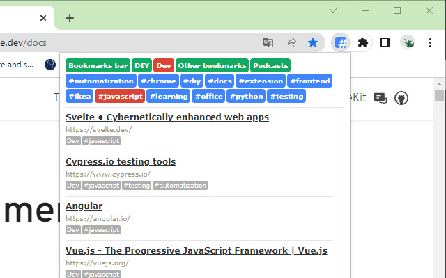 ChromTag tag your bookmarks  from Chrome web store to be run with OffiDocs Chromium online