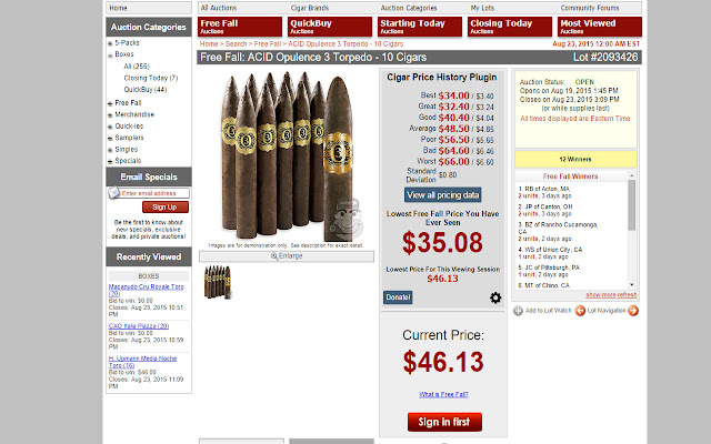 Cigar Price History and Free Fall Tracker  from Chrome web store to be run with OffiDocs Chromium online