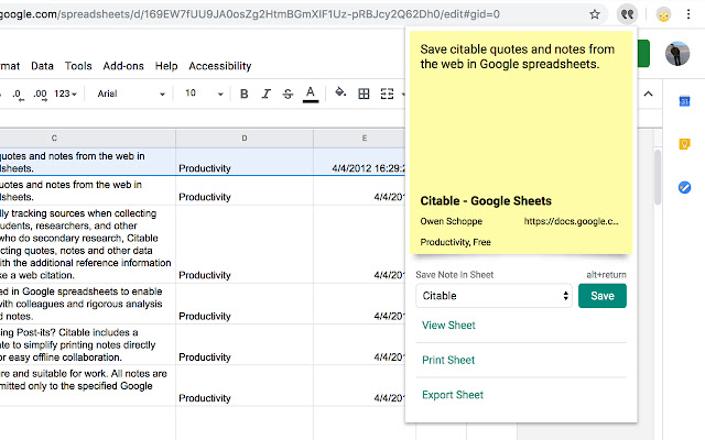Citable  from Chrome web store to be run with OffiDocs Chromium online