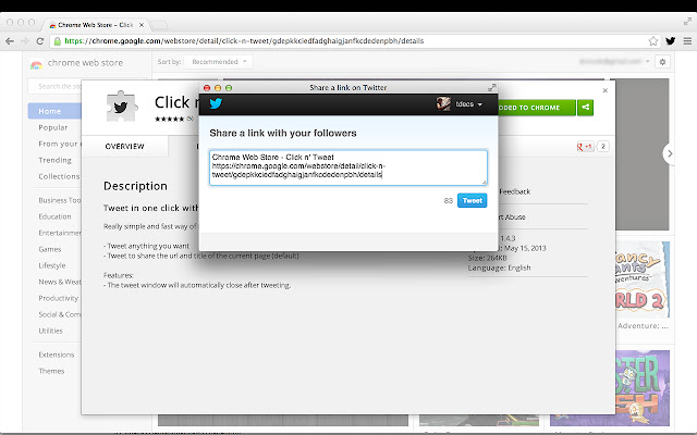 Click n Tweet  from Chrome web store to be run with OffiDocs Chromium online