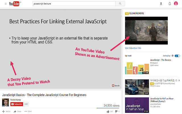 CloakingVideo Watch YouTube Subtly!  from Chrome web store to be run with OffiDocs Chromium online