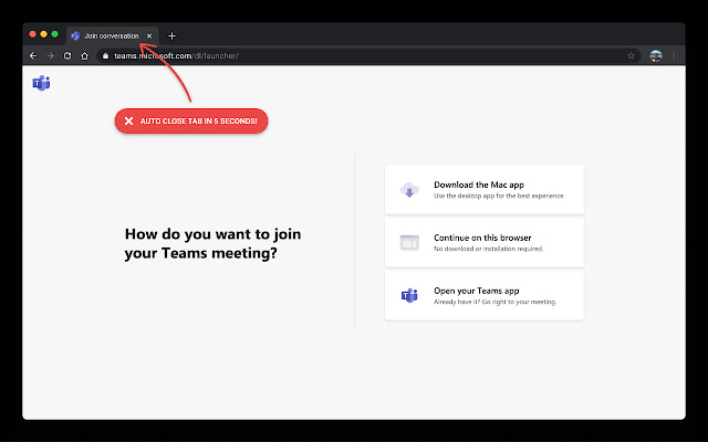 Close Microsoft Teams tabs  from Chrome web store to be run with OffiDocs Chromium online