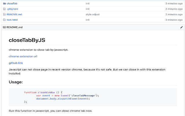 closeTabByJS  from Chrome web store to be run with OffiDocs Chromium online