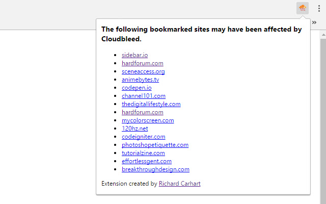 Cloudbleed Bookmark Checker  from Chrome web store to be run with OffiDocs Chromium online