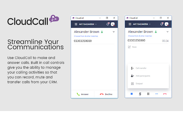 CloudCall Unified Communications for CRM  from Chrome web store to be run with OffiDocs Chromium online