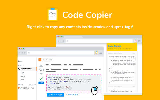 Code Copier  from Chrome web store to be run with OffiDocs Chromium online