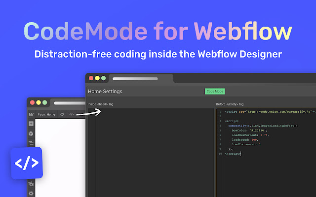 CodeMode for Webflow  from Chrome web store to be run with OffiDocs Chromium online