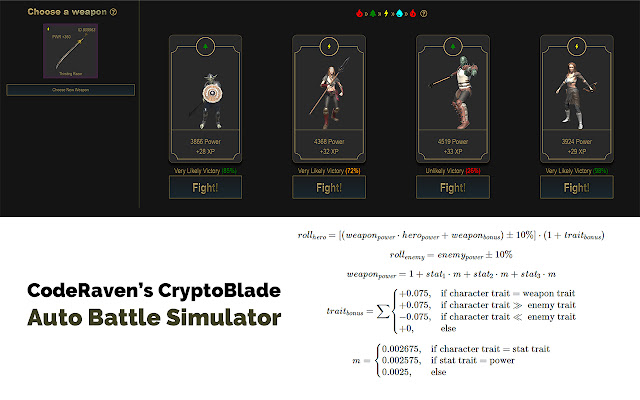 CodeRavens CryptoBlade Battle Simulator  from Chrome web store to be run with OffiDocs Chromium online