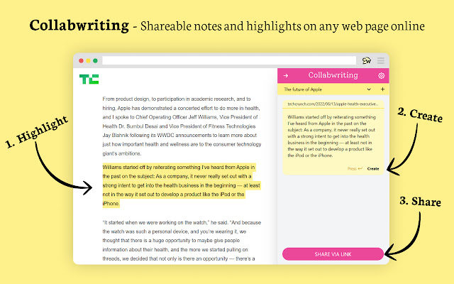 Collabwriting Shareable Notes on Web Pages  from Chrome web store to be run with OffiDocs Chromium online