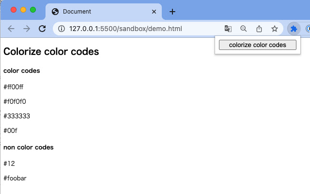 Colorize Color Codes  from Chrome web store to be run with OffiDocs Chromium online