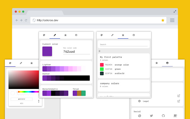 Coloroo color picker and palette manager  from Chrome web store to be run with OffiDocs Chromium online