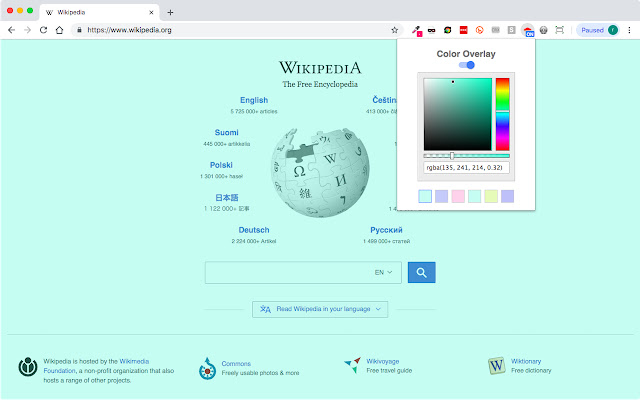 Color Overlay  from Chrome web store to be run with OffiDocs Chromium online