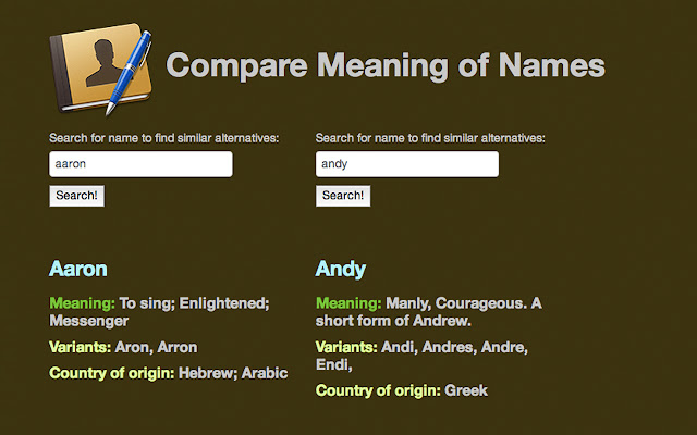 Compare Meaning of Names  from Chrome web store to be run with OffiDocs Chromium online