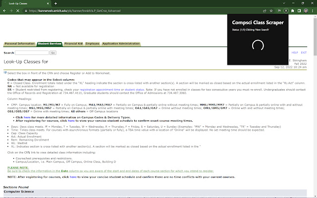 CompSci Class Scraper  from Chrome web store to be run with OffiDocs Chromium online