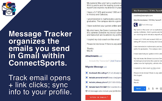 ConnectSports Message Tracker  from Chrome web store to be run with OffiDocs Chromium online