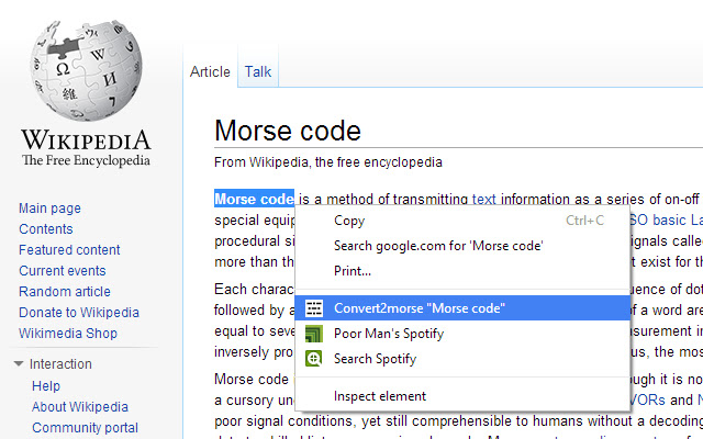 Convert2morse  from Chrome web store to be run with OffiDocs Chromium online