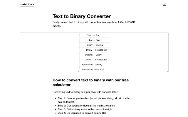 Convert Text to Binary Online Converter  from Chrome web store to be run with OffiDocs Chromium online