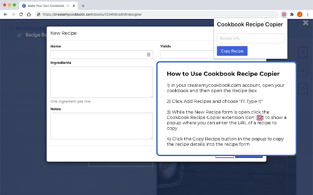 Cookbook Recipe Copier  from Chrome web store to be run with OffiDocs Chromium online