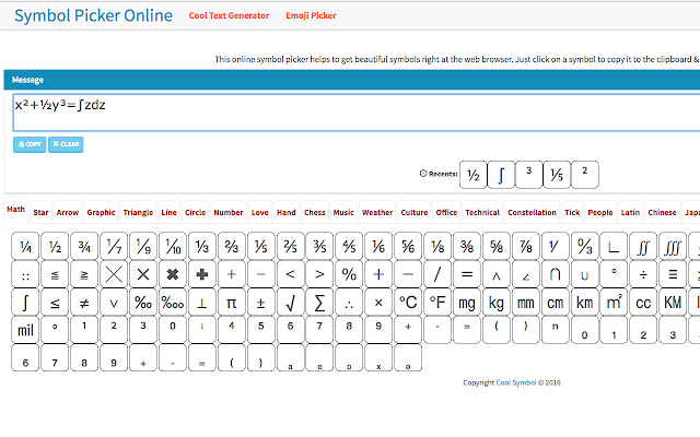 Cool Symbol Picker (By Emoji Keyboard™)  from Chrome web store to be run with OffiDocs Chromium online