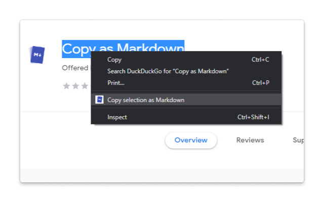 Copy as Markdown  from Chrome web store to be run with OffiDocs Chromium online