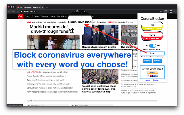 CoronaBlocker  from Chrome web store to be run with OffiDocs Chromium online