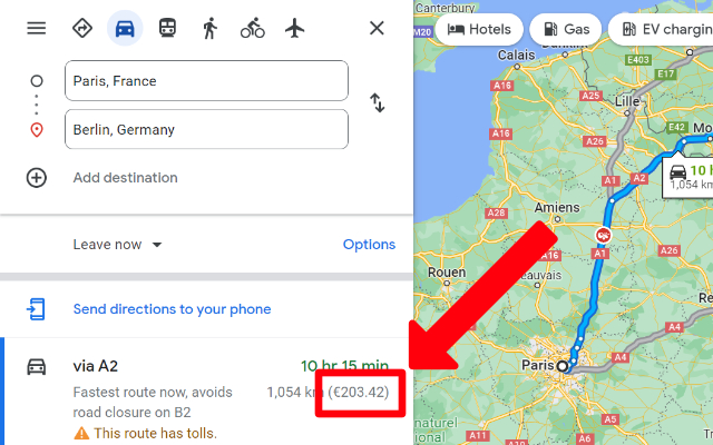 Cost of driving in Google Maps  from Chrome web store to be run with OffiDocs Chromium online