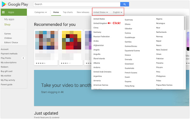 Country Switcher for Google Play  from Chrome web store to be run with OffiDocs Chromium online