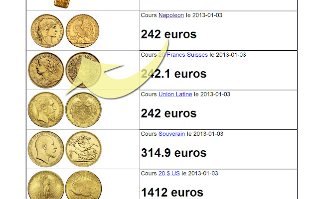 Cours des pièces en or  from Chrome web store to be run with OffiDocs Chromium online