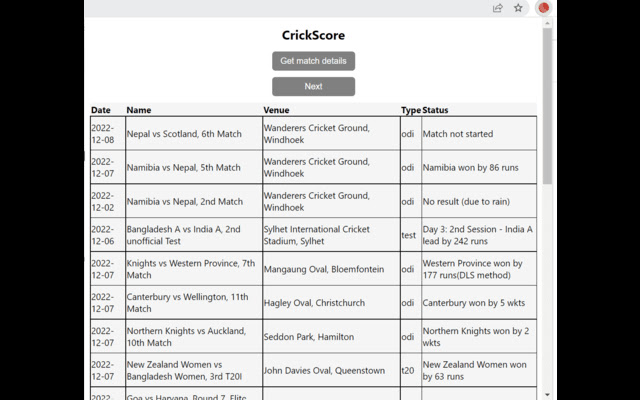 CrickScore  from Chrome web store to be run with OffiDocs Chromium online