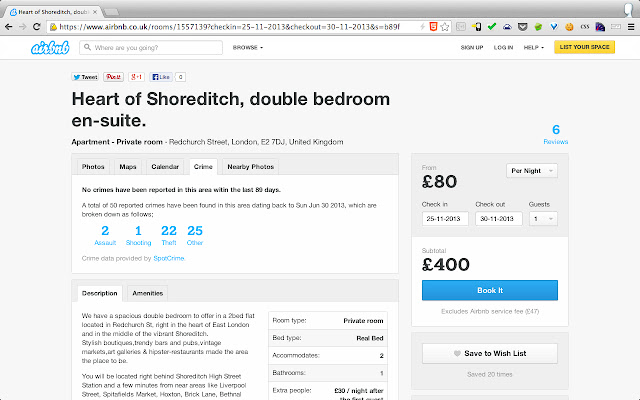 Crime stats and Photos in Airbnb Listings  from Chrome web store to be run with OffiDocs Chromium online