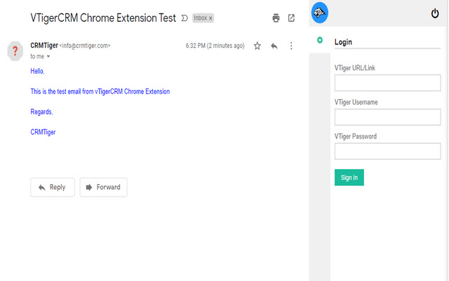 CRMTiger Gmail Plugin for vTiger CRM  from Chrome web store to be run with OffiDocs Chromium online