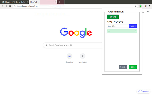 Cross Domain CORS  from Chrome web store to be run with OffiDocs Chromium online