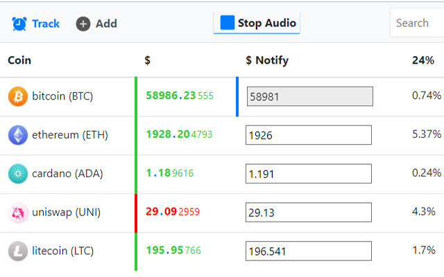 Cryptocurrency Price Notification  from Chrome web store to be run with OffiDocs Chromium online