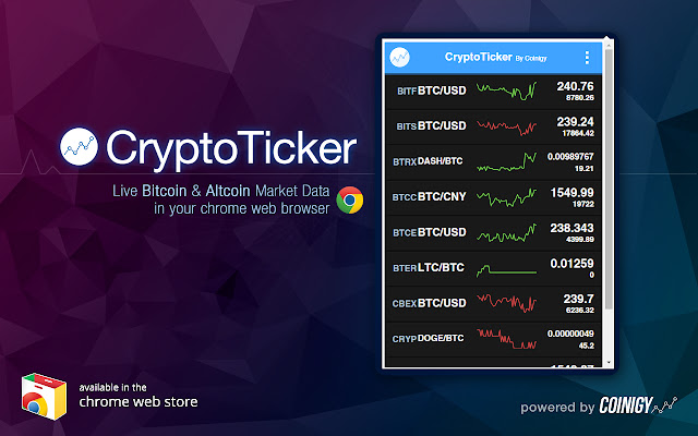 CryptoTicker by Coinigy  from Chrome web store to be run with OffiDocs Chromium online